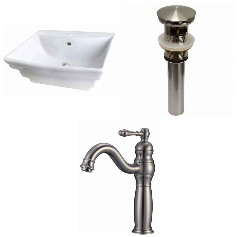 19.75-in. x 17-in. Rectangle Bathroom Vessel Sink Set White Enamel Glaze