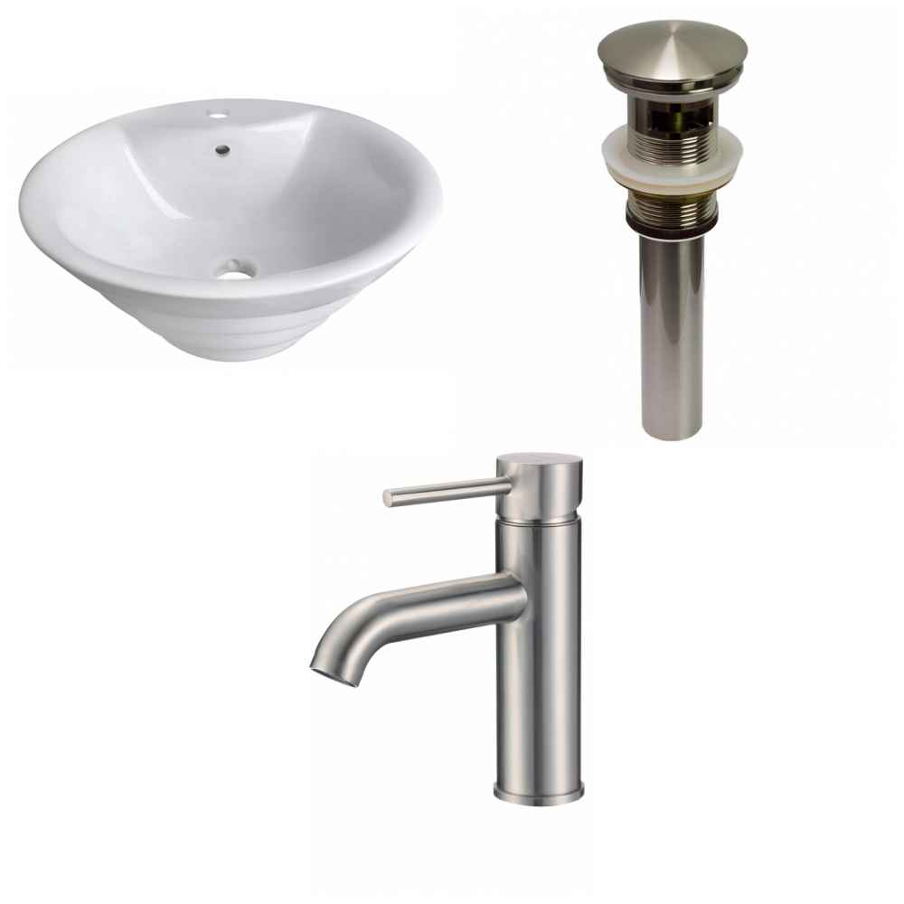 19.25-in. x 19.25-in. Round Bathroom Vessel Sink Set White Enamel Glaze