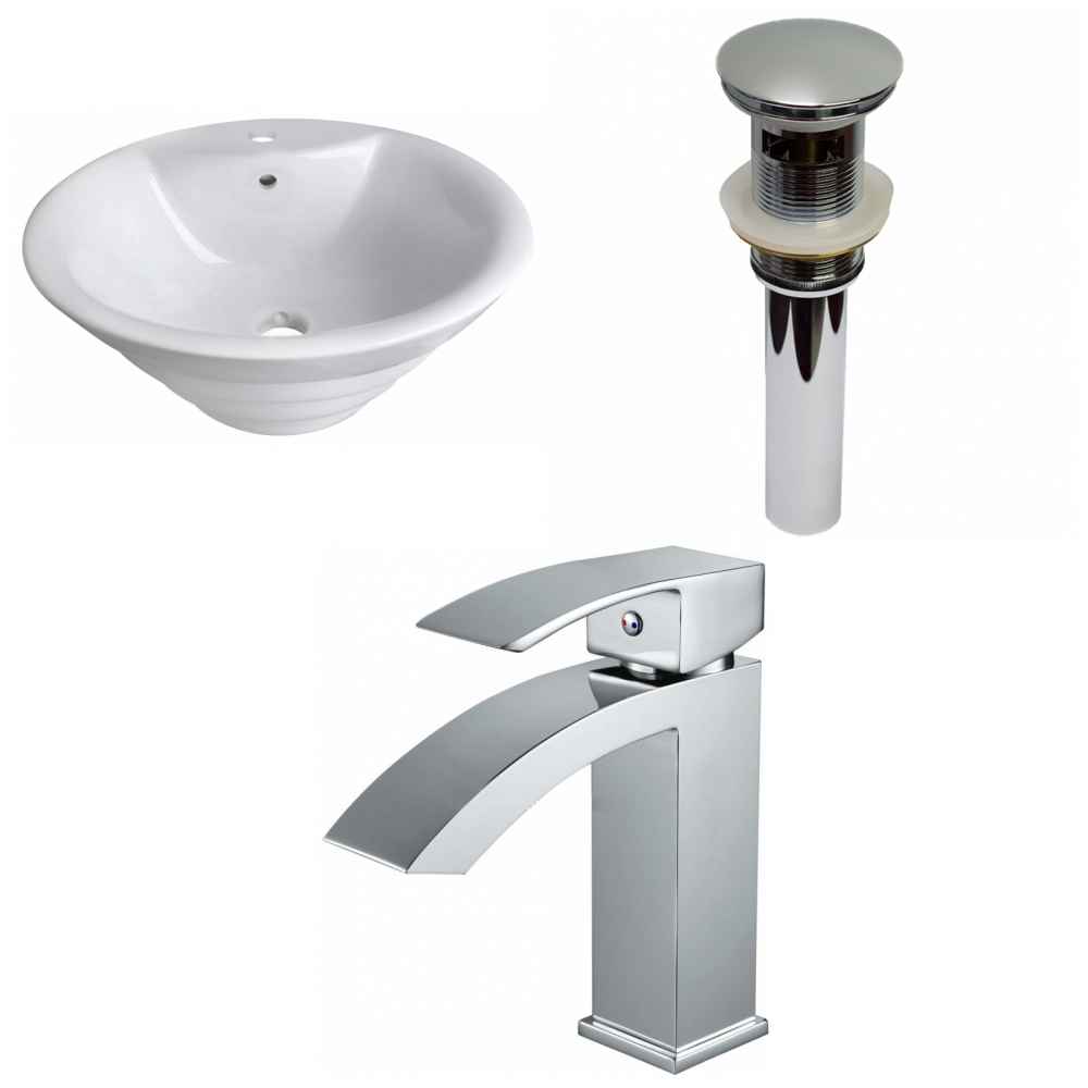 19.25-in. x 19.25-in. Round Bathroom Vessel Sink Set White Enamel Glaze
