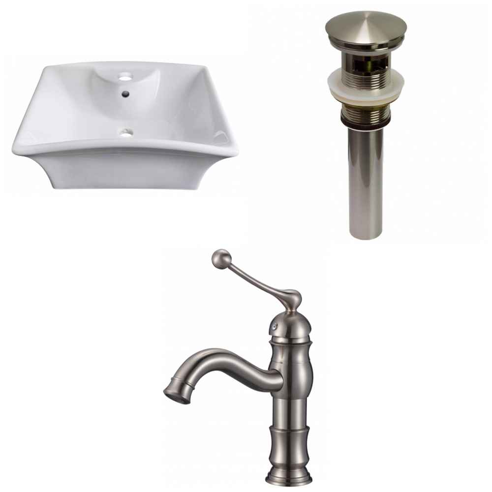 19.5-in. x 16.25-in. Rectangle Bathroom Vessel Sink Set White Enamel Glaze