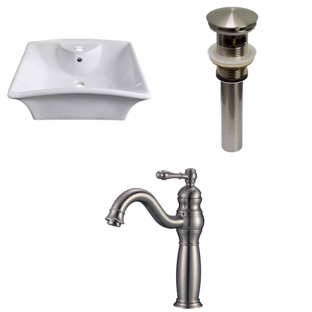 19.5-in. x 16.25-in. Rectangle Bathroom Vessel Sink Set White Enamel Glaze