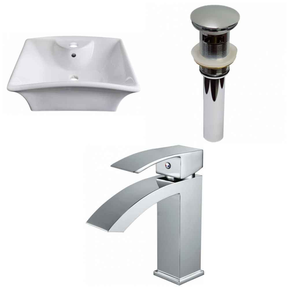19.5-in. x 16.25-in. Rectangle Bathroom Vessel Sink Set White Enamel Glaze