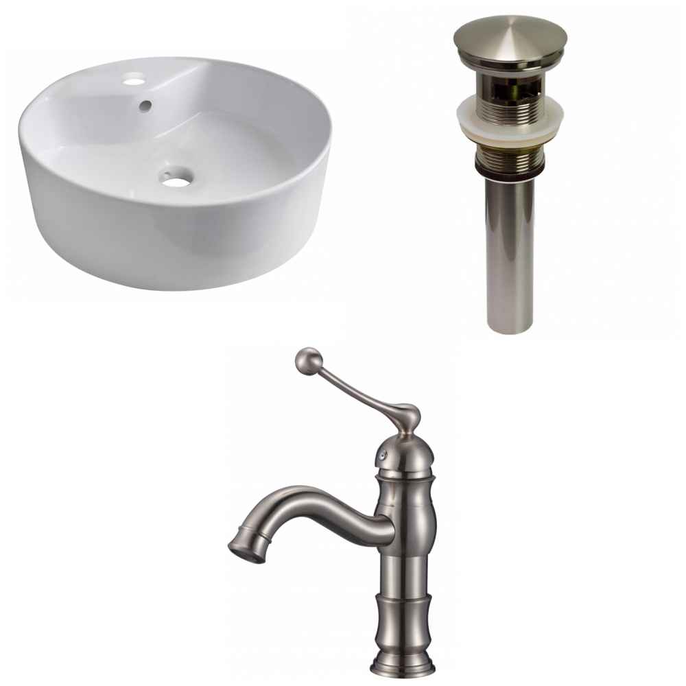 18.25-in. x 18.25-in. Round Bathroom Vessel Sink Set White Enamel Glaze