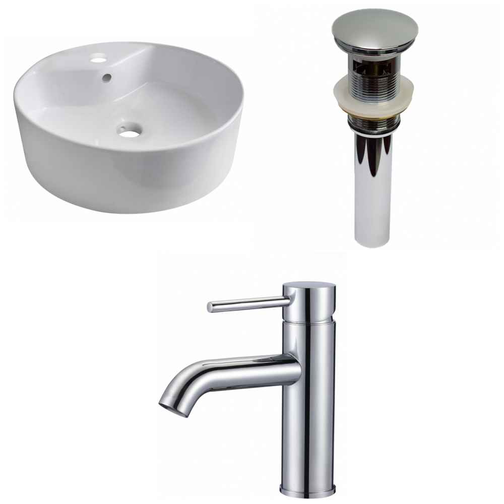 18.25-in. x 18.25-in. Round Bathroom Vessel Sink Set White Enamel Glaze