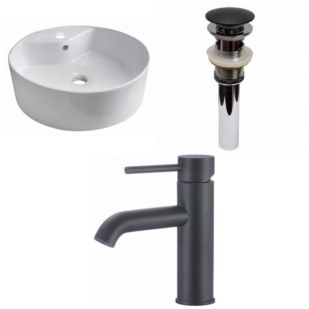 18.25-in. x 18.25-in. Round Bathroom Vessel Sink Set White Enamel Glaze