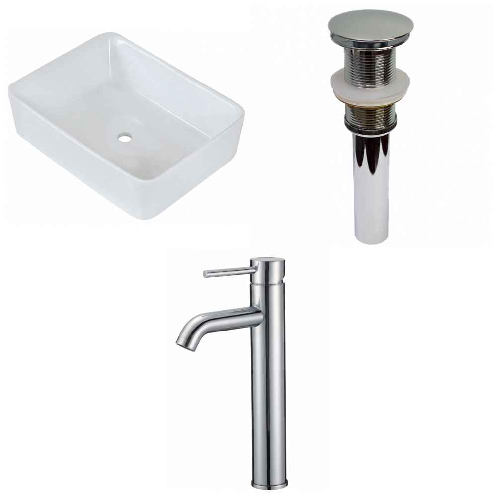 18.75-in. x 14.75-in. Rectangle Bathroom Vessel Sink Set White Enamel Glaze