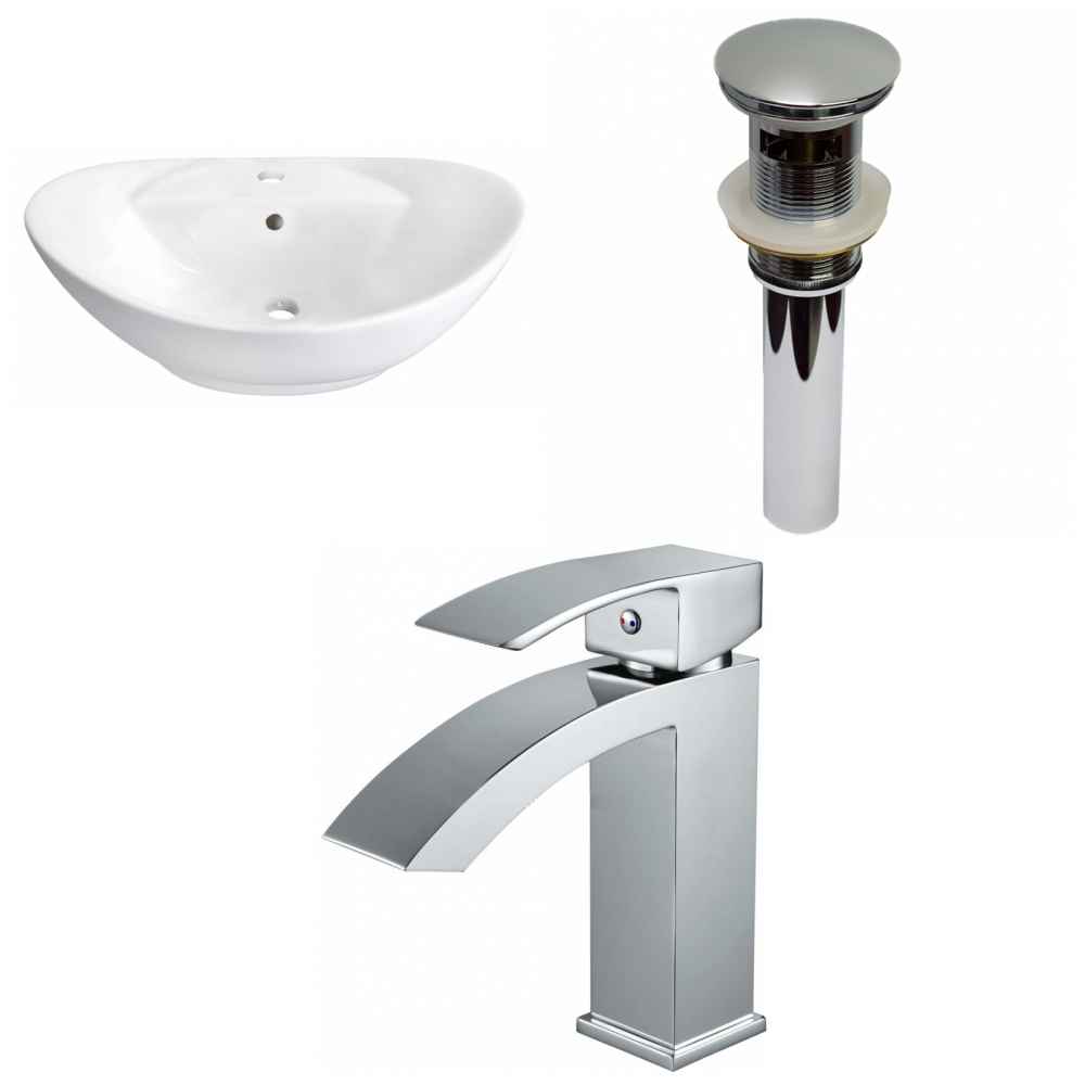 23-in. x 15.25-in. Oval Bathroom Vessel Sink Set White Enamel Glaze