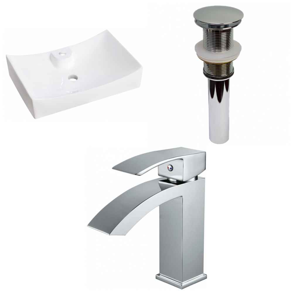 26-in. x 17.75-in. Rectangle Bathroom Vessel Sink Set White Enamel Glaze