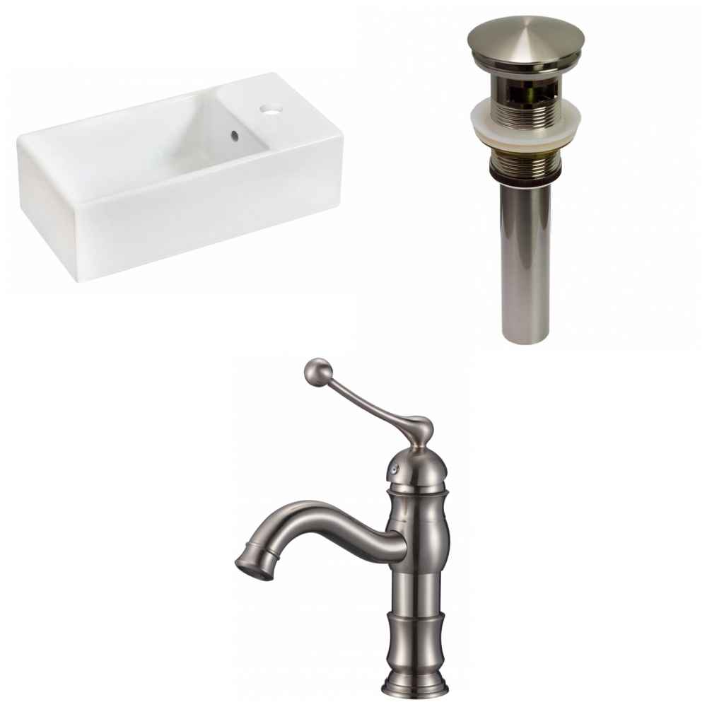 19.25-in. x 9.5-in. Rectangle Bathroom Vessel Sink Set White Enamel Glaze