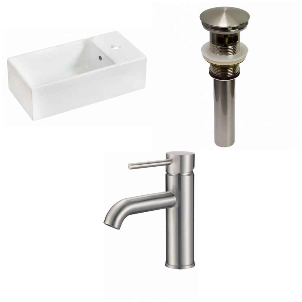 19.25-in. x 9.5-in. Rectangle Bathroom Vessel Sink Set White Enamel Glaze