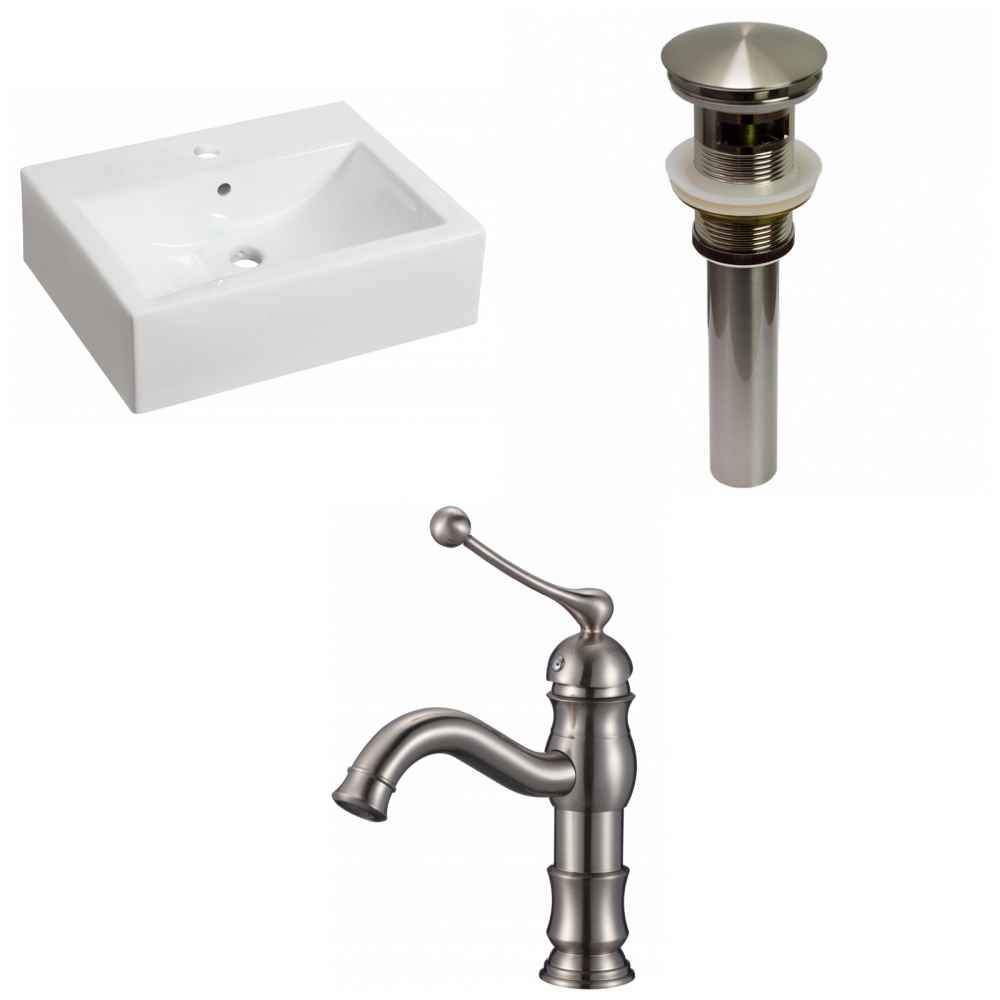 20.25-in. x 16.25-in. Rectangle Bathroom Vessel Sink Set White Enamel Glaze