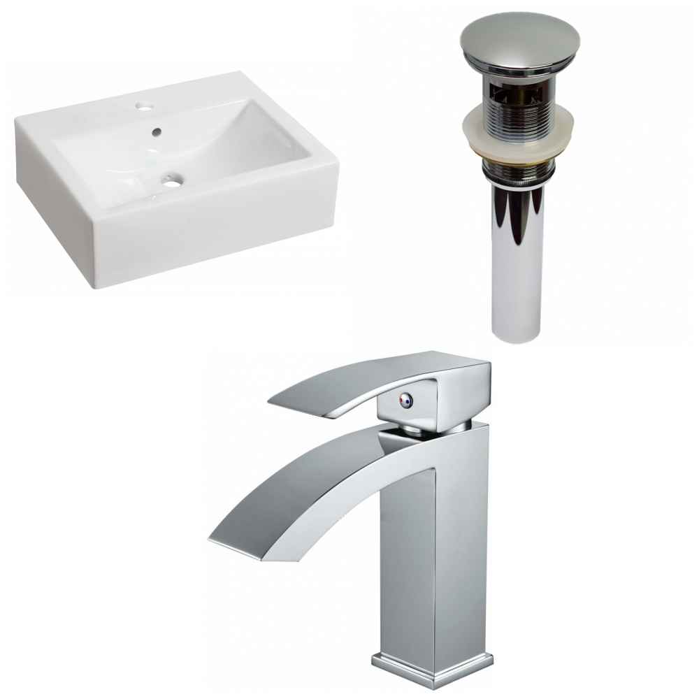 20.25-in. x 16.25-in. Rectangle Bathroom Vessel Sink Set White Enamel Glaze