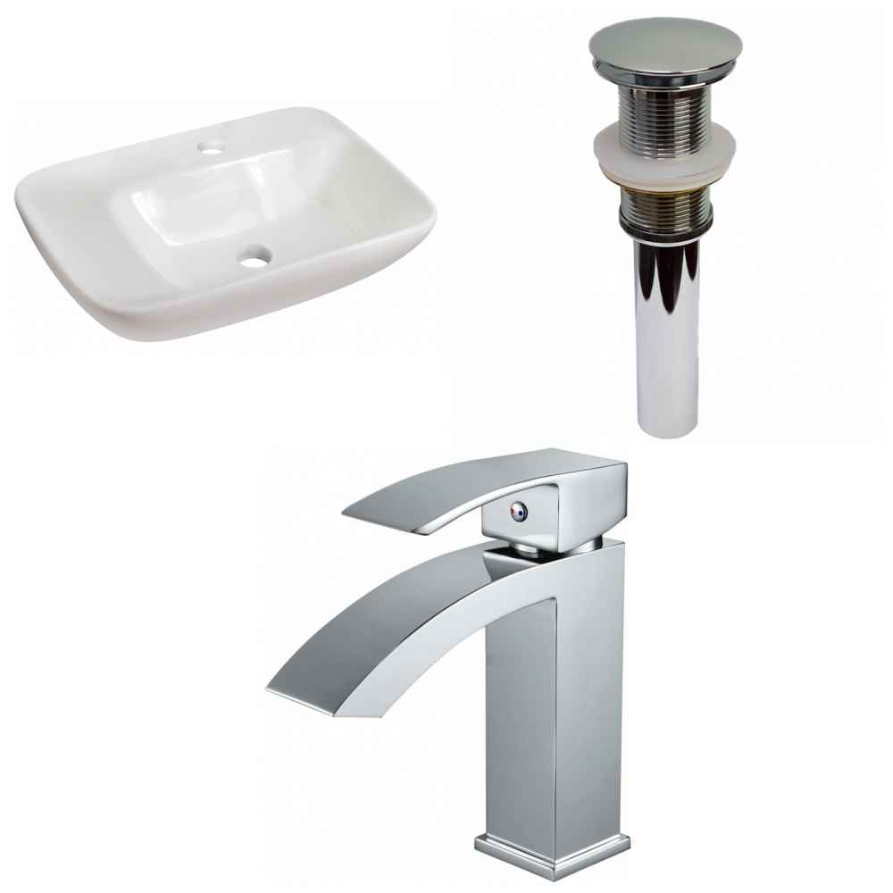 23.5-in. x 17.25-in. Rectangle Bathroom Vessel Sink Set White Enamel Glaze