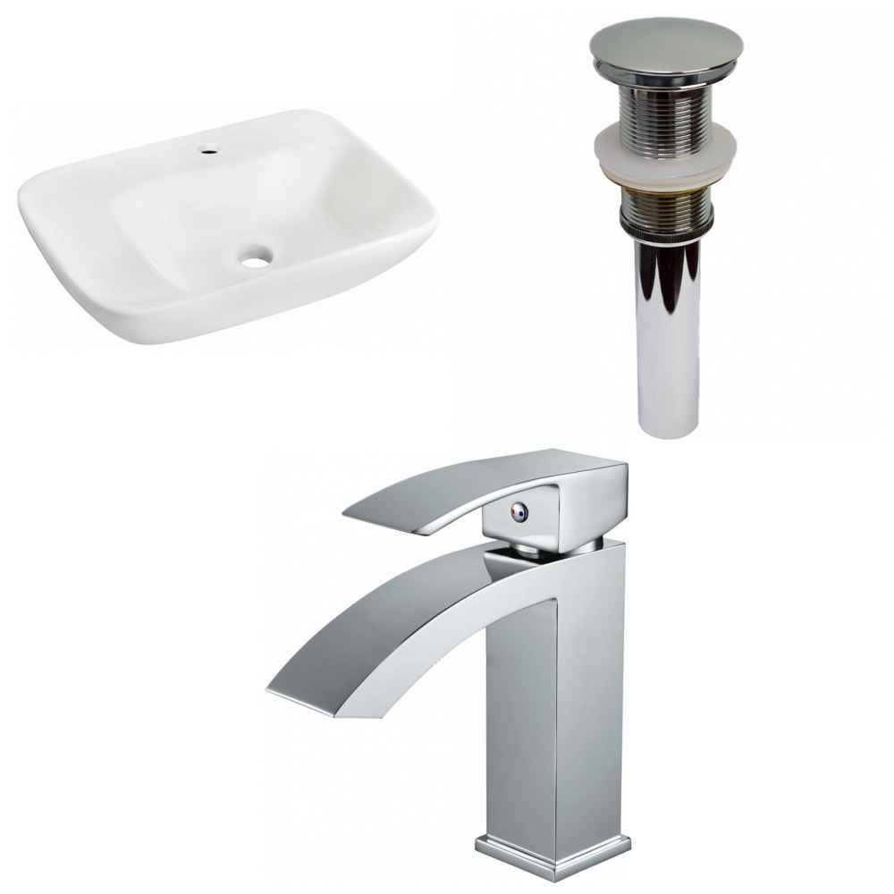 23.5-in. x 17.25-in. Rectangle Bathroom Vessel Sink Set White Enamel Glaze
