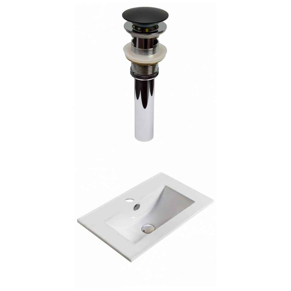 19.9-in. W 1 Hole Ceramic Top Set In White Color - Overflow Drain Incl.