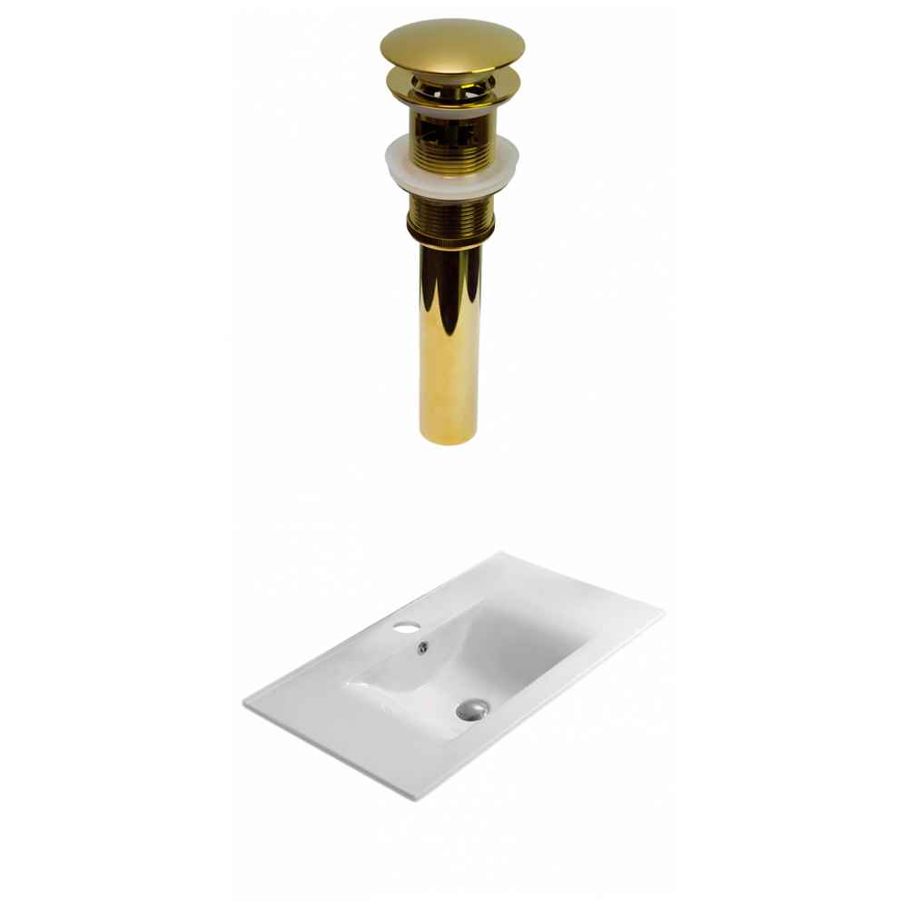 23.8-in. W 1 Hole Ceramic Top Set In White Color - Overflow Drain Incl.