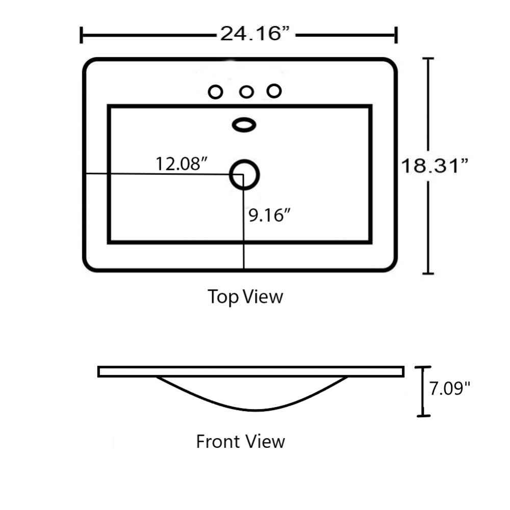 24.16-in. W 3H4-in. Ceramic Top Set In White Color - Overflow Drain Incl.