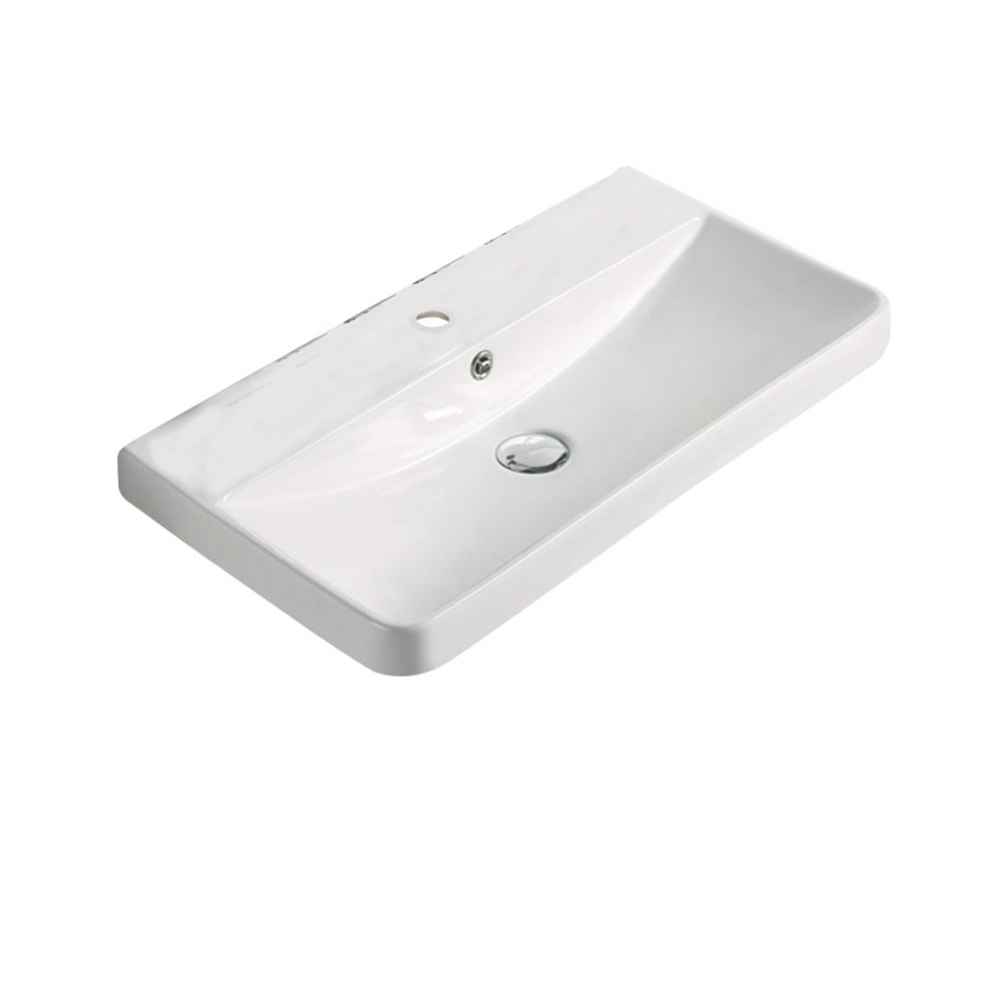 23.82-in. W 1 Hole Ceramic Top Set In White Color - Overflow Drain Incl.