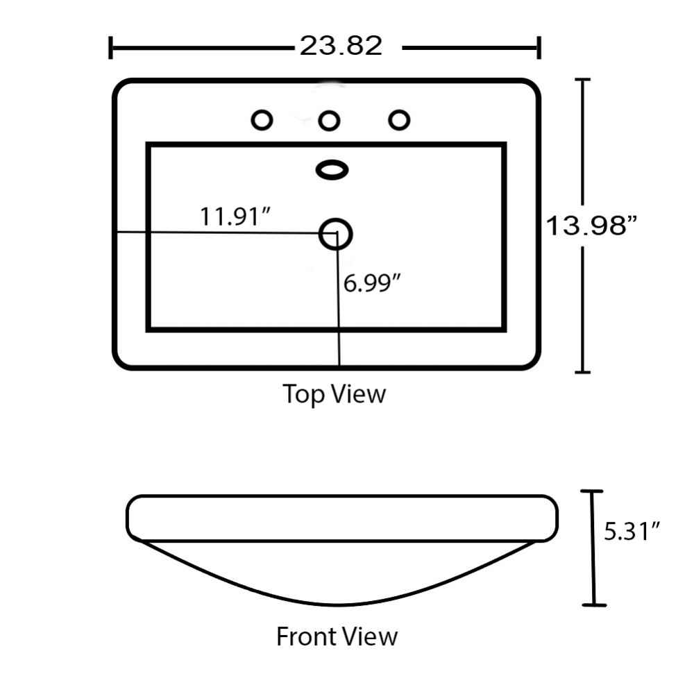 23.82-in. W 3H8-in. Ceramic Top Set In White Color - Overflow Drain Incl.