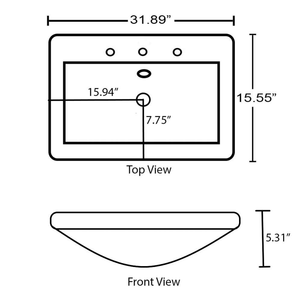 31.89-in. W 3H8-in. Ceramic Top Set In White Color - Overflow Drain Incl.