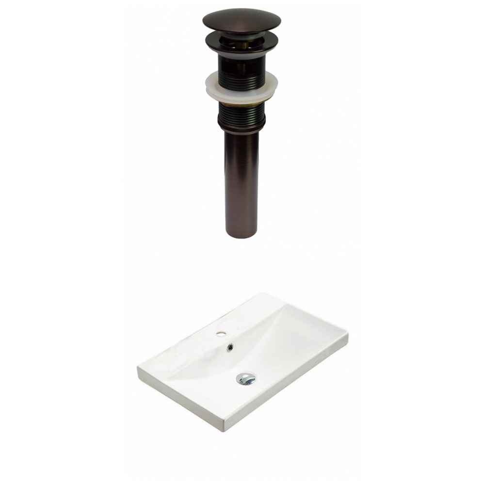 23.86-in. W 1 Hole Ceramic Top Set In White Color - Overflow Drain Incl.