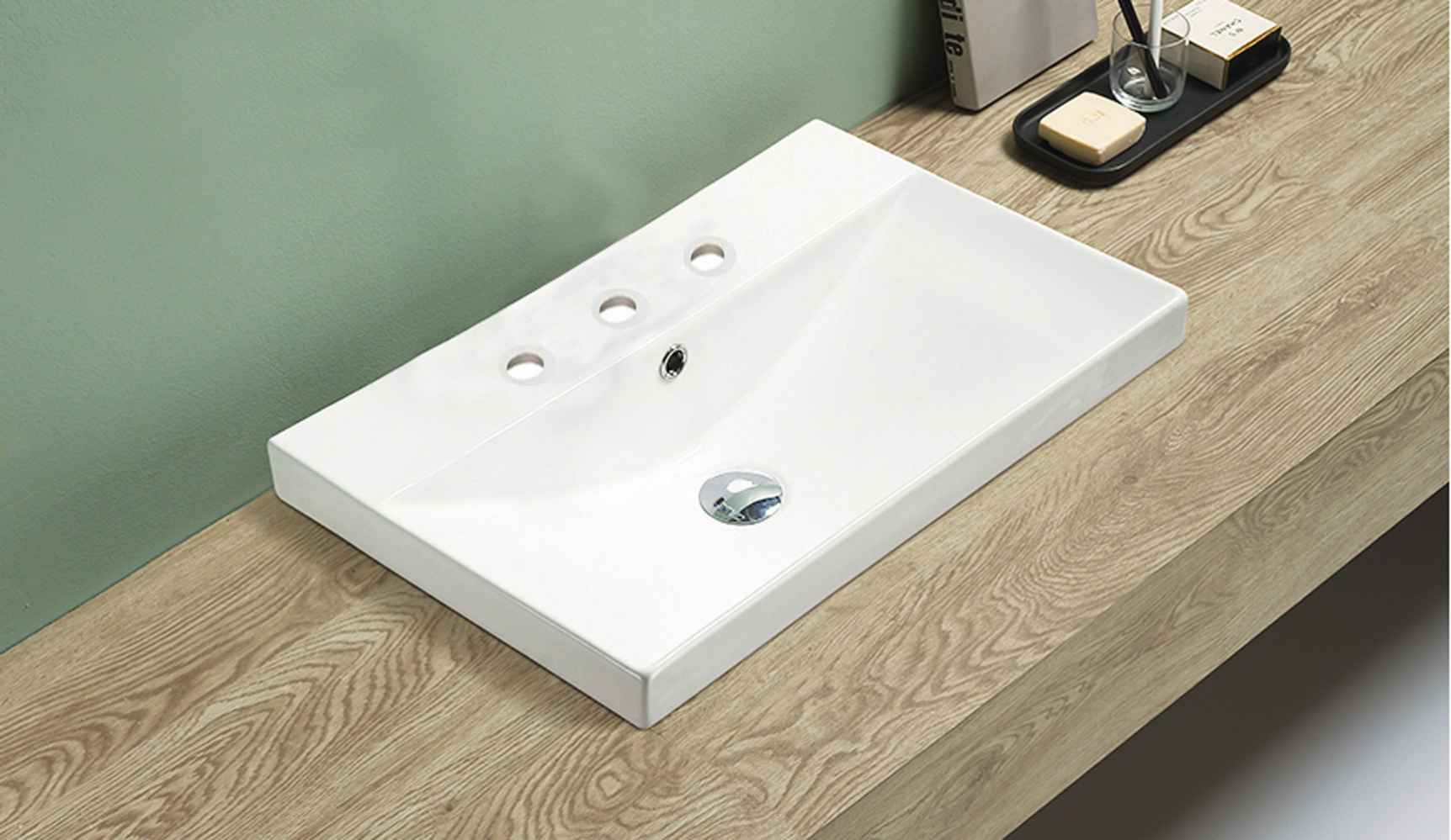 23.86-in. W 3H8-in. Ceramic Top Set In White Color - Overflow Drain Incl.