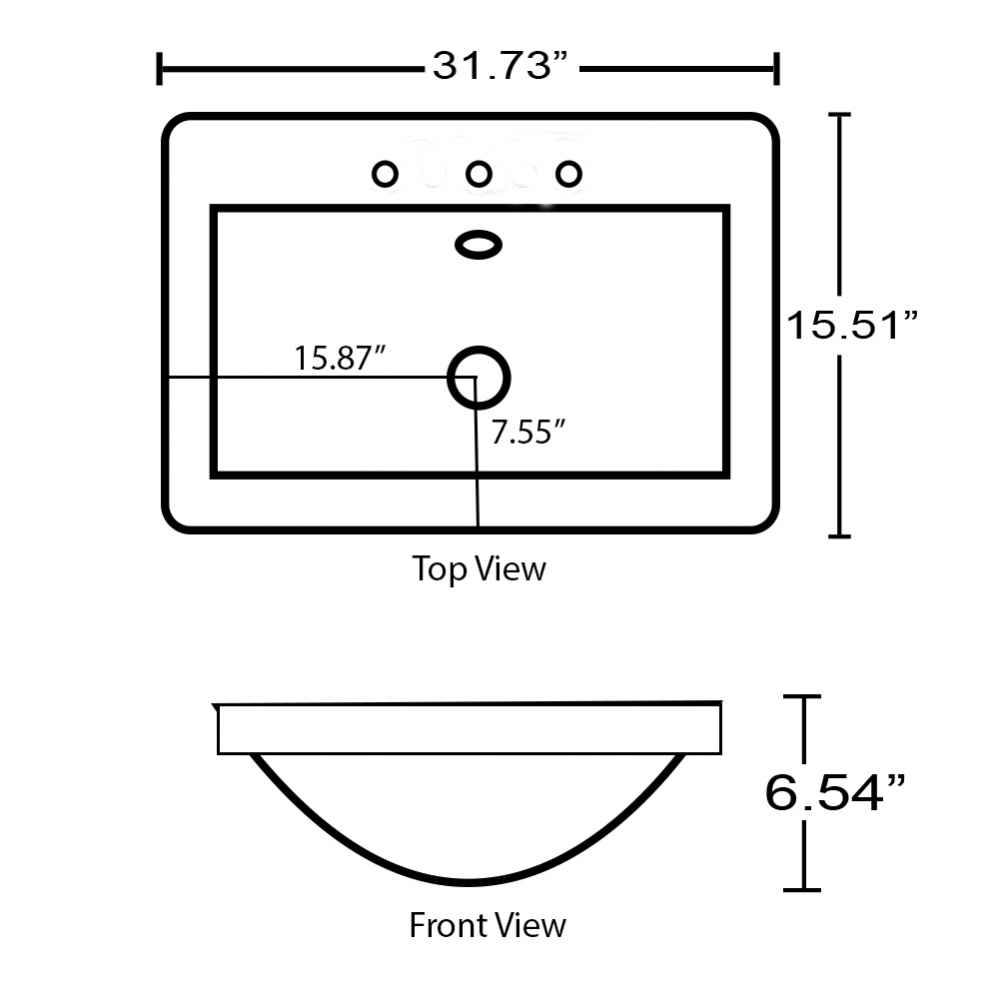31.73-in. W 3H8-in. Ceramic Top Set In White Color - Overflow Drain Incl.