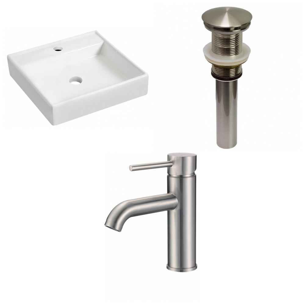 17.5-in. x 17.5-in. Square Bathroom Vessel Sink Set White Enamel Glaze