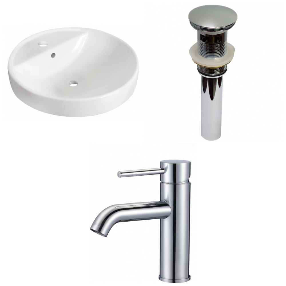 18.25-in. x 18.25-in. Round Bathroom Vessel Sink Set White Enamel Glaze