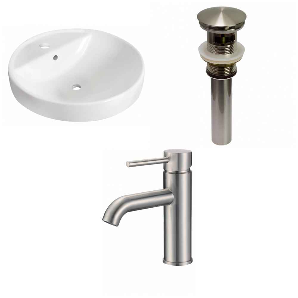 18.25-in. x 18.25-in. Round Bathroom Vessel Sink Set White Enamel Glaze