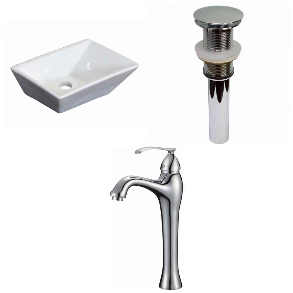 12-in. x 9-in. Rectangle Bathroom Vessel Sink Set White Enamel Glaze