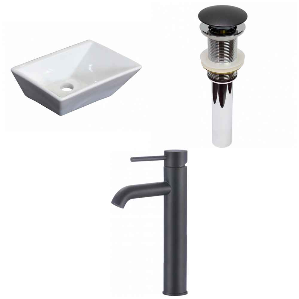 12-in. x 9-in. Rectangle Bathroom Vessel Sink Set White Enamel Glaze
