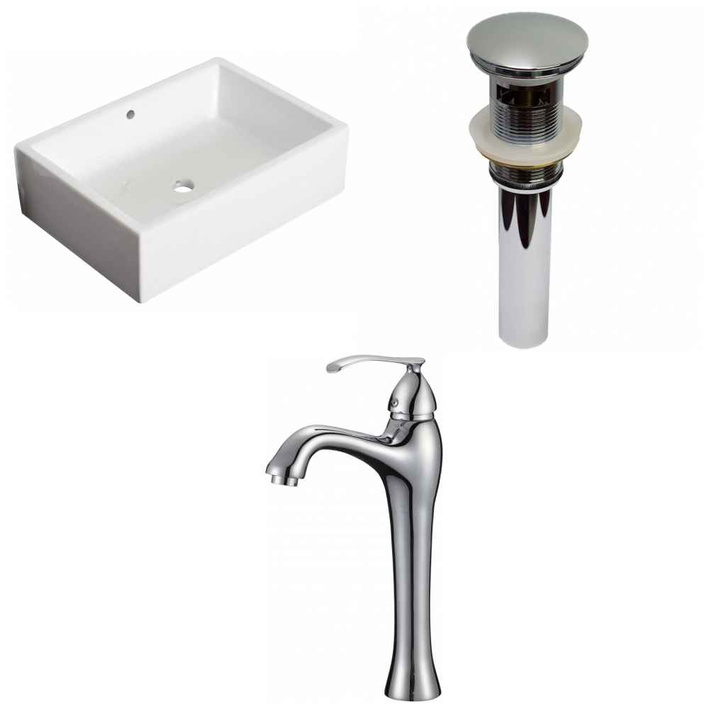 20-in. x 14.25-in. Rectangle Bathroom Vessel Sink Set White Enamel Glaze