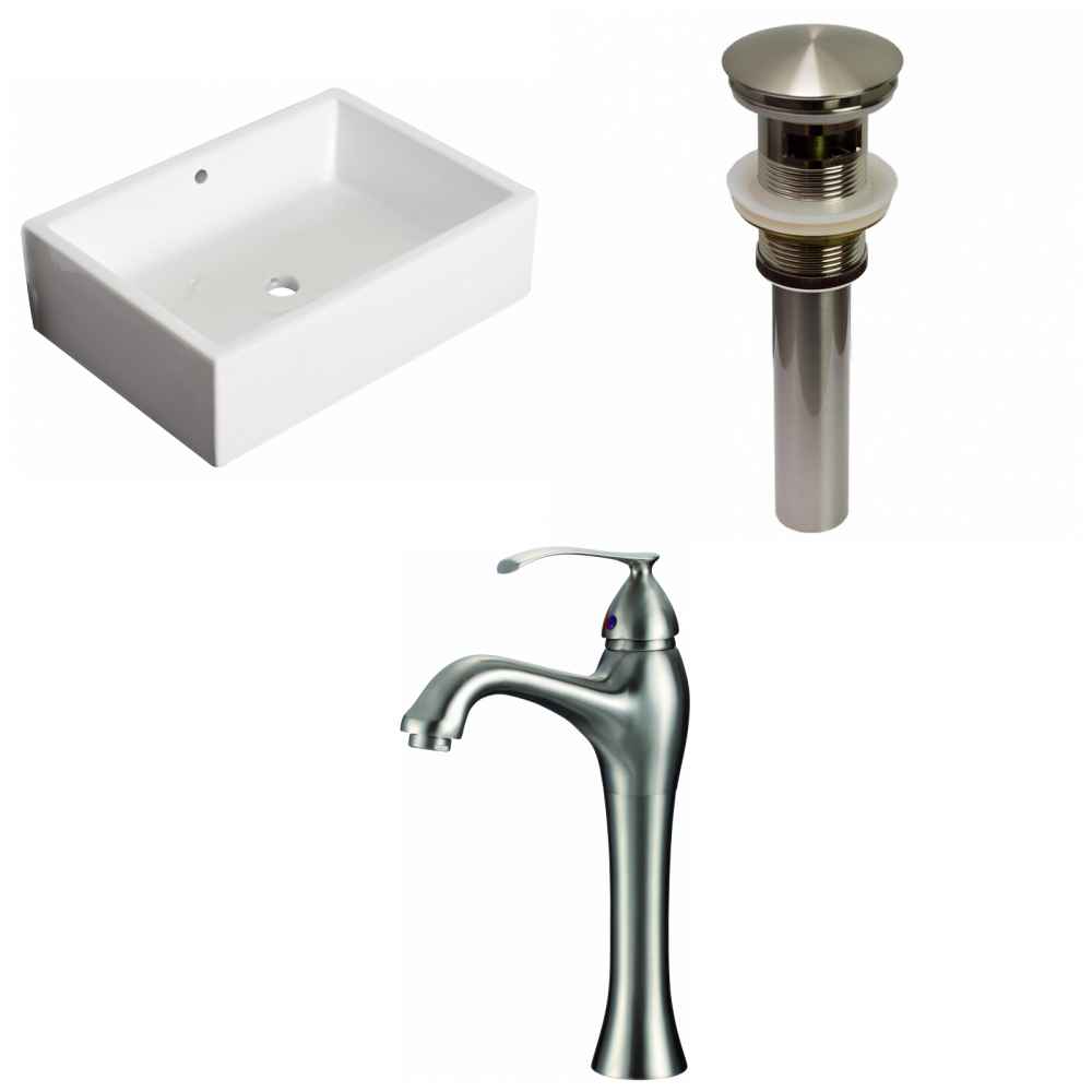 20-in. x 14.25-in. Rectangle Bathroom Vessel Sink Set White Enamel Glaze