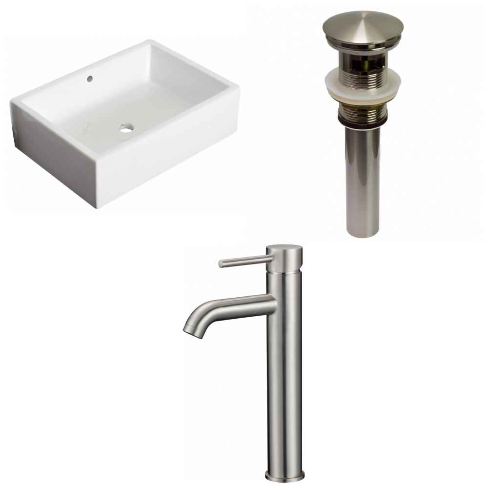 20-in. x 14.25-in. Rectangle Bathroom Vessel Sink Set White Enamel Glaze