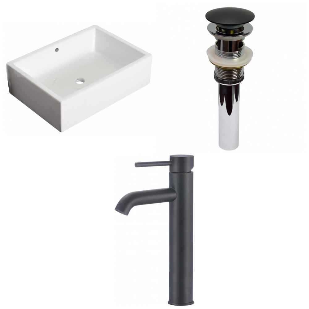 20-in. x 14.25-in. Rectangle Bathroom Vessel Sink Set White Enamel Glaze