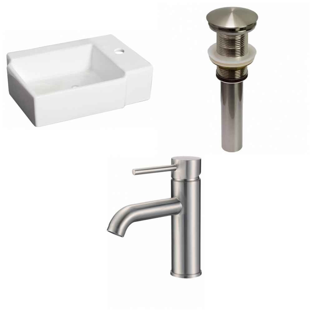 16.25-in. x 11.75-in. Rectangle Bathroom Vessel Sink Set White Enamel Glaze