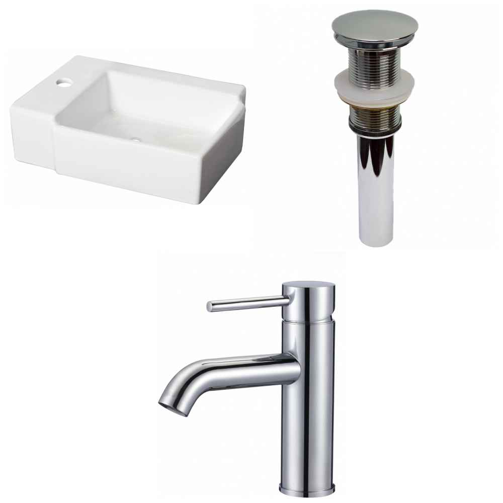 16.25-in. x 11.75-in. Rectangle Bathroom Vessel Sink Set White Enamel Glaze