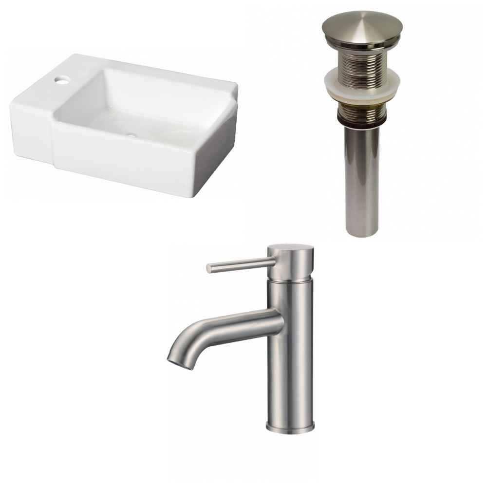16.25-in. x 11.75-in. Rectangle Bathroom Vessel Sink Set White Enamel Glaze