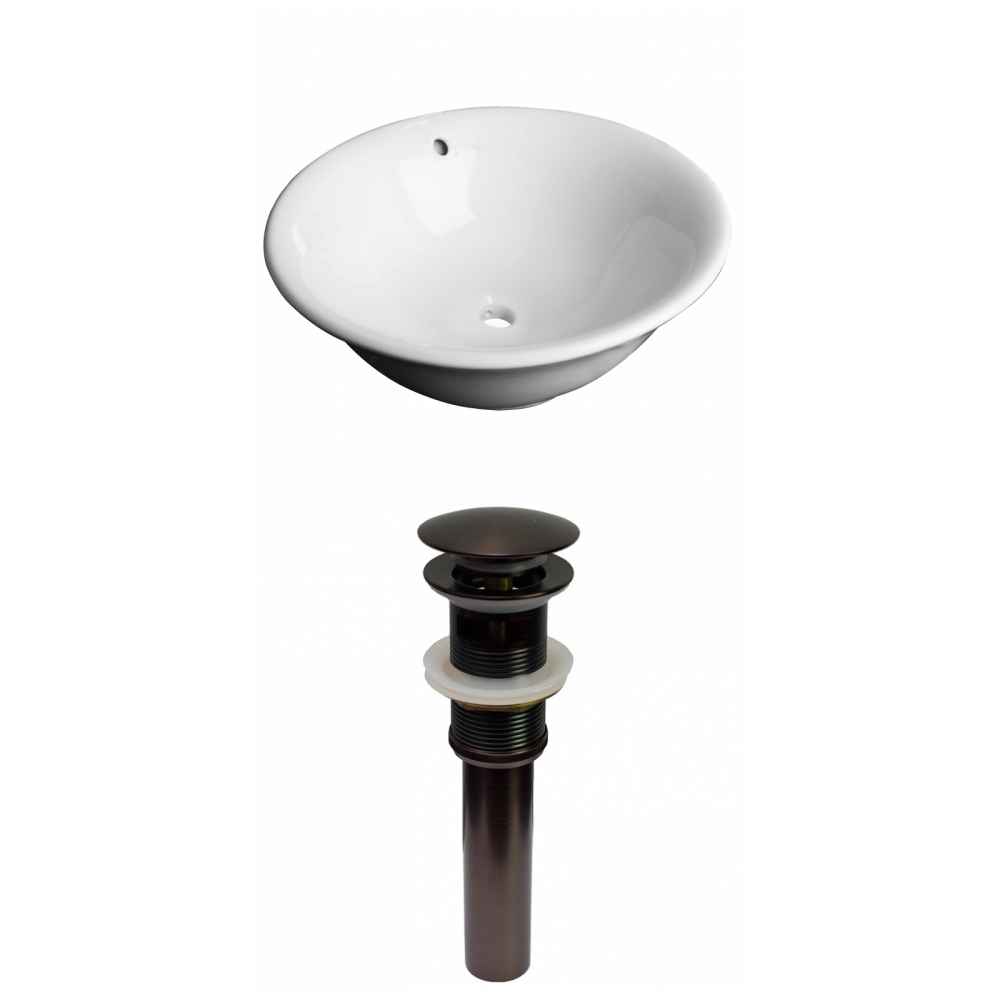 17-in. x 17-in. Round Bathroom Vessel Sink Set White Enamel Glaze