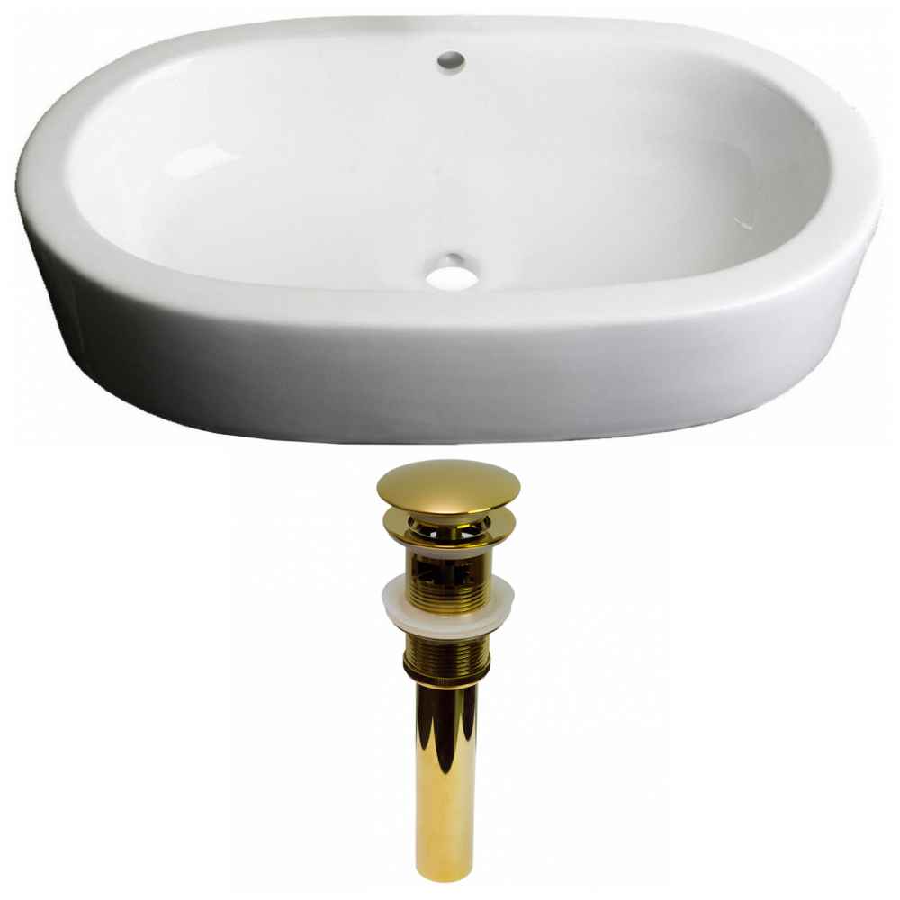 25.25-in. x 14.5-in. Oval Bathroom Vessel Sink Set White Enamel Glaze