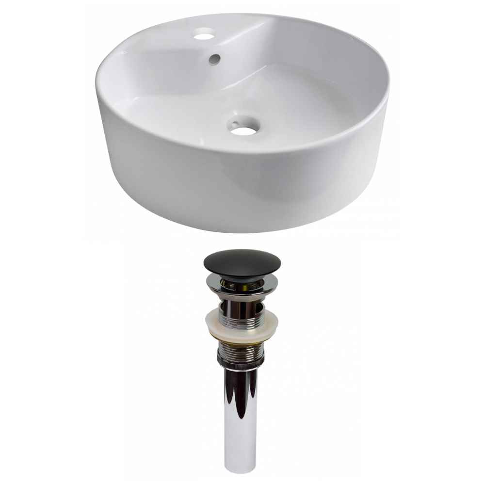 18.25-in. x 18.25-in. Round Bathroom Vessel Sink Set White Enamel Glaze