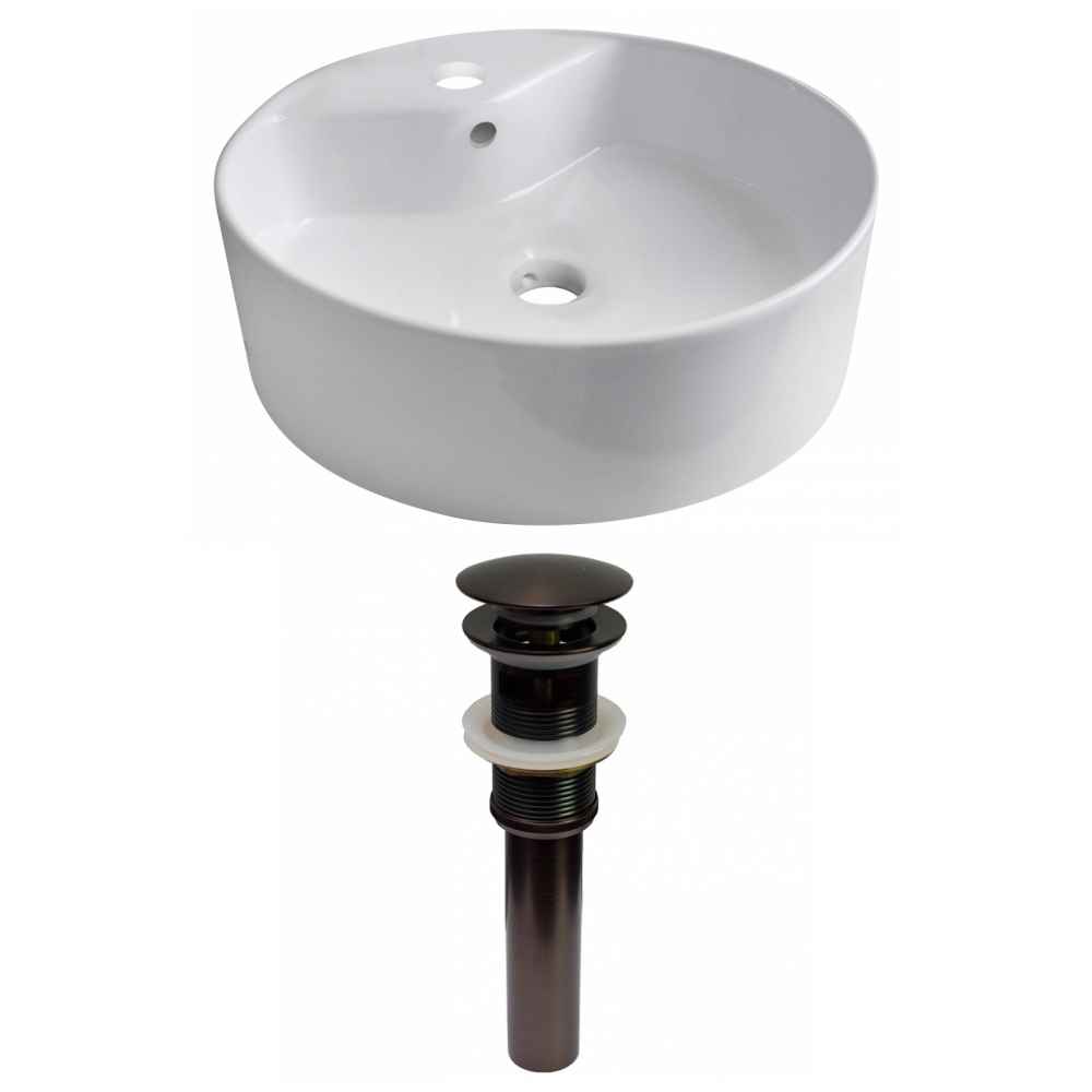 18.25-in. x 18.25-in. Round Bathroom Vessel Sink Set White Enamel Glaze