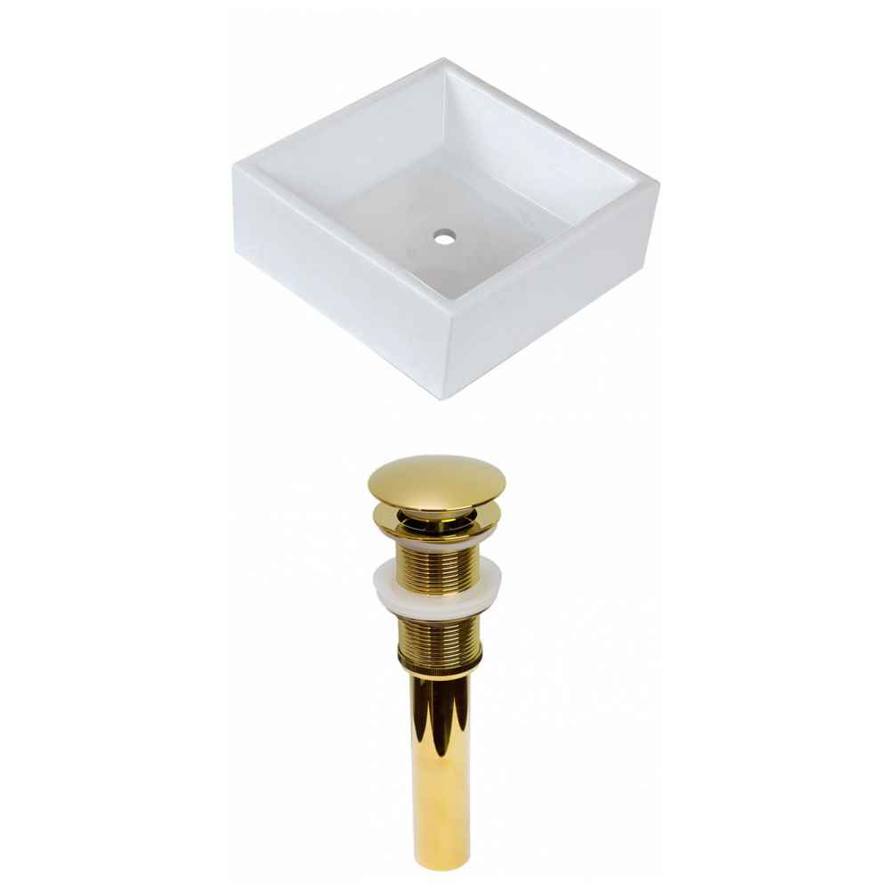 14.75-in. x 14.75-in. Square Bathroom Vessel Sink Set White Enamel Glaze