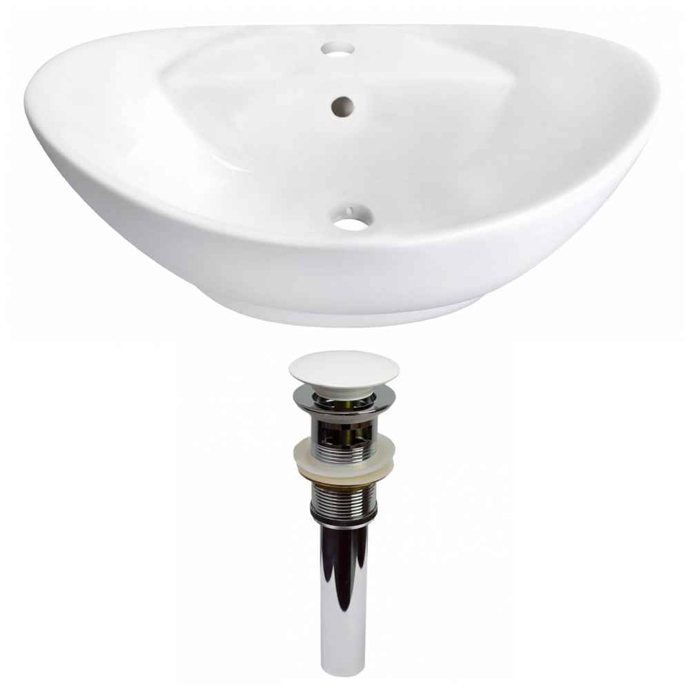 23-in. x 15.25-in. Oval Bathroom Vessel Sink Set White Enamel Glaze
