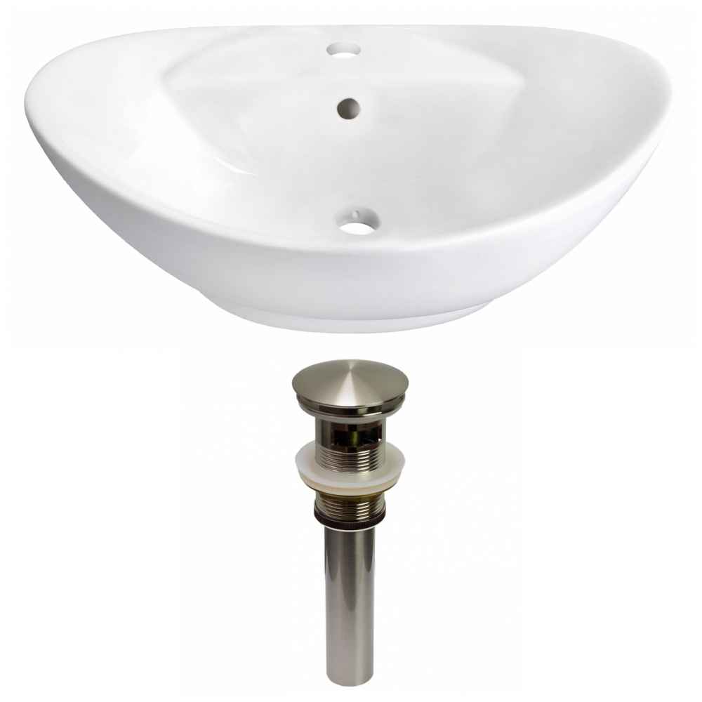 23-in. x 15.25-in. Oval Bathroom Vessel Sink Set White Enamel Glaze