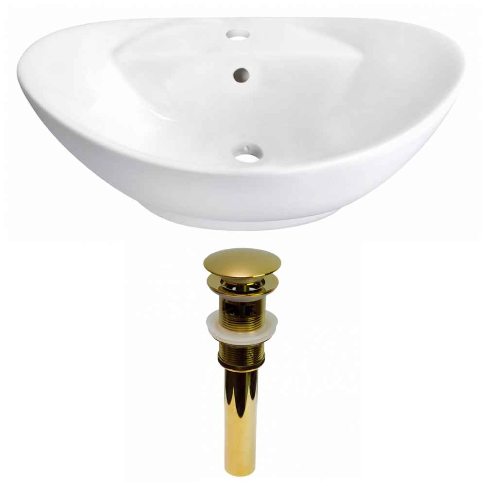23-in. x 15.25-in. Oval Bathroom Vessel Sink Set White Enamel Glaze