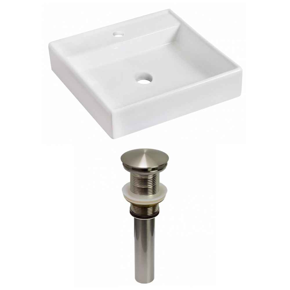 17.5-in. x 17.5-in. Square Bathroom Vessel Sink Set White Enamel Glaze