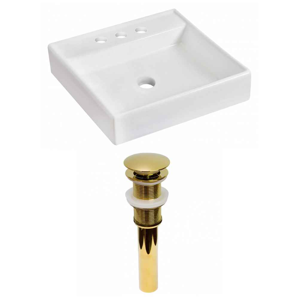 17.5-in. x 17.5-in. Square Bathroom Vessel Sink Set White Enamel Glaze