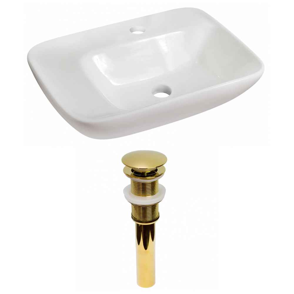23.5-in. x 17.25-in. Rectangle Bathroom Vessel Sink Set White Enamel Glaze